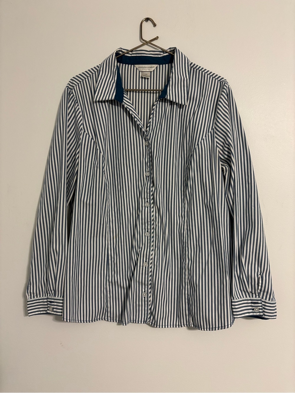 Christopher & Banks Petite XL Blue & White Striped Button Up Blouse